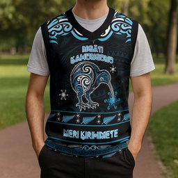 Personalised Ngati Kahungunu Aotearoa Meri Kirihimete Christmas Knitted V-Neck Vest Maori Kiwi Bird Silver Fern Koru Pattern