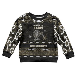 Personalised Waikato Tainui Aotearoa Meri Kirihimete Kid Ugly Christmas Sweater Maori Kiwi Bird Silver Fern Koru Pattern