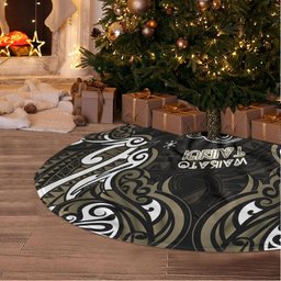 Waikato Tainui Aotearoa Meri Kirihimete Tree Skirt Maori Kiwi Bird Silver Fern Koru Pattern