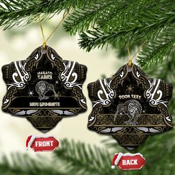 Personalised Waikato Tainui Aotearoa Meri Kirihimete Ceramic Ornament Maori Kiwi Bird Silver Fern Koru Pattern