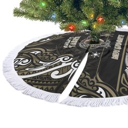 Waikato Tainui Aotearoa Meri Kirihimete Tree Skirt Maori Kiwi Bird Silver Fern Koru Pattern
