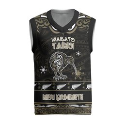 Personalised Waikato Tainui Aotearoa Meri Kirihimete Christmas Knitted V-Neck Vest Maori Kiwi Bird Silver Fern Koru Pattern