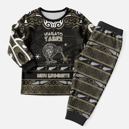 Personalised Waikato Tainui Aotearoa Meri Kirihimete Christmas Pajama Set Maori Kiwi Bird Silver Fern Koru Pattern
