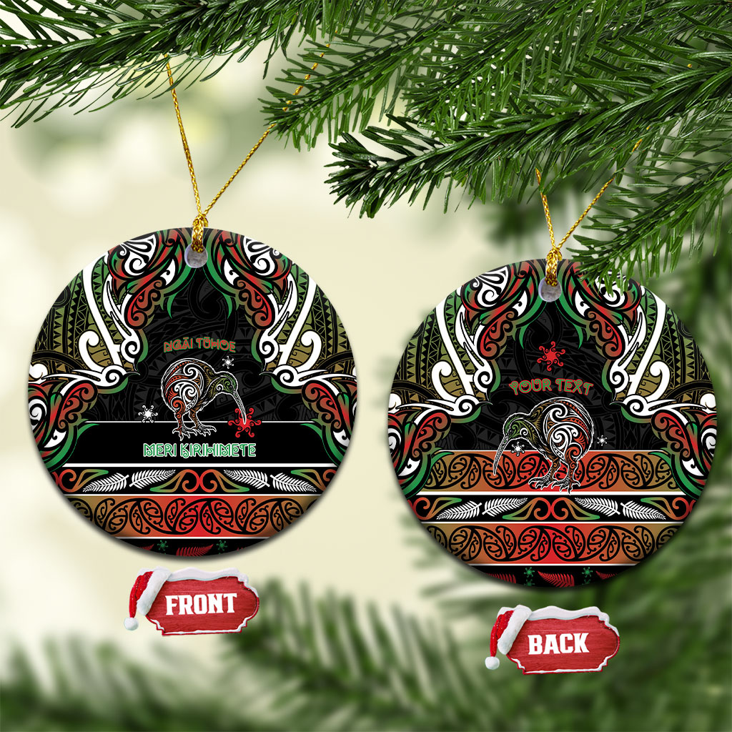 Personalised Ngai Tuhoe Aotearoa Meri Kirihimete Ceramic Ornament Maori Kiwi Bird Silver Fern Koru Pattern