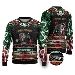 Personalised Ngai Tuhoe Aotearoa Meri Kirihimete Ugly Christmas Sweater Maori Kiwi Bird Silver Fern Koru Pattern