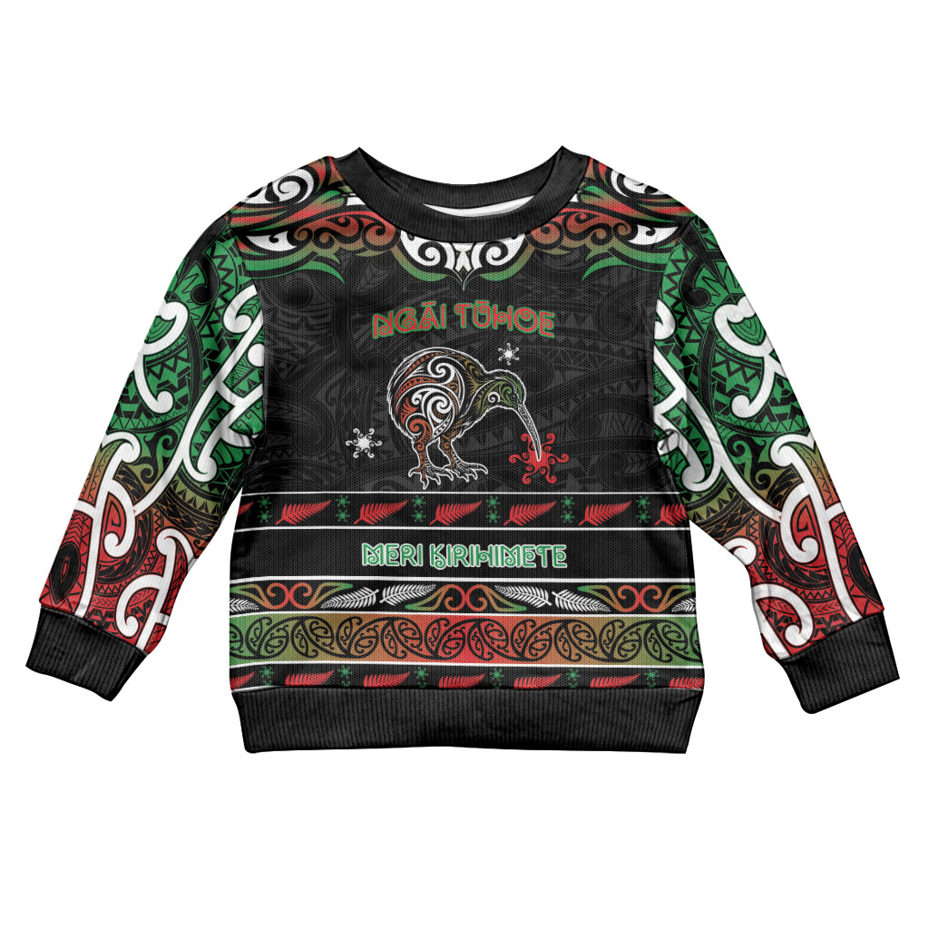 Personalised Ngai Tuhoe Aotearoa Meri Kirihimete Kid Ugly Christmas Sweater Maori Kiwi Bird Silver Fern Koru Pattern