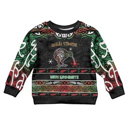 Personalised Ngai Tuhoe Aotearoa Meri Kirihimete Kid Ugly Christmas Sweater Maori Kiwi Bird Silver Fern Koru Pattern
