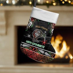 Personalised Ngai Tuhoe Aotearoa Meri Kirihimete Christmas Stocking Maori Kiwi Bird Silver Fern Koru Pattern