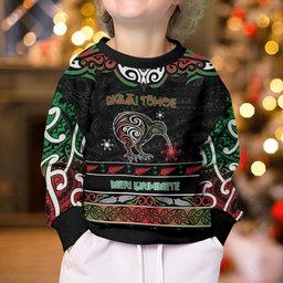 Personalised Ngai Tuhoe Aotearoa Meri Kirihimete Kid Ugly Christmas Sweater Maori Kiwi Bird Silver Fern Koru Pattern