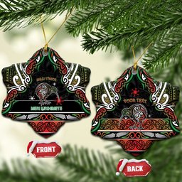 Personalised Ngai Tuhoe Aotearoa Meri Kirihimete Ceramic Ornament Maori Kiwi Bird Silver Fern Koru Pattern