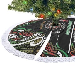 Ngai Tuhoe Aotearoa Meri Kirihimete Tree Skirt Maori Kiwi Bird Silver Fern Koru Pattern