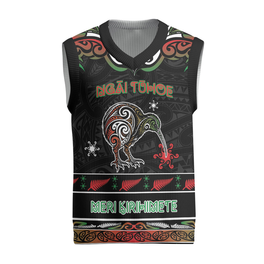 Personalised Ngai Tuhoe Aotearoa Meri Kirihimete Christmas Knitted V-Neck Vest Maori Kiwi Bird Silver Fern Koru Pattern