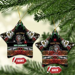 Personalised Ngai Tuhoe Aotearoa Meri Kirihimete Ceramic Ornament Maori Kiwi Bird Silver Fern Koru Pattern