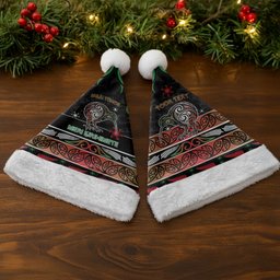 Personalised Ngai Tuhoe Aotearoa Meri Kirihimete Christmas Santa Hat Maori Kiwi Bird Silver Fern Koru Pattern
