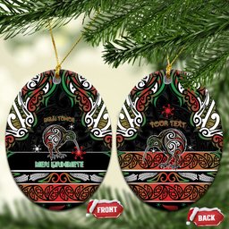 Personalised Ngai Tuhoe Aotearoa Meri Kirihimete Ceramic Ornament Maori Kiwi Bird Silver Fern Koru Pattern