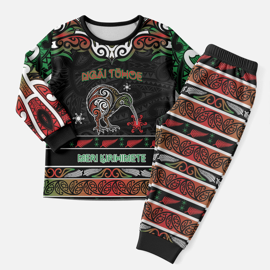 Personalised Ngai Tuhoe Aotearoa Meri Kirihimete Christmas Pajama Set Maori Kiwi Bird Silver Fern Koru Pattern