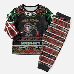 Personalised Ngai Tuhoe Aotearoa Meri Kirihimete Christmas Pajama Set Maori Kiwi Bird Silver Fern Koru Pattern