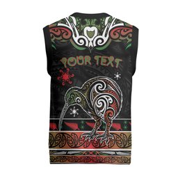 Personalised Ngai Tuhoe Aotearoa Meri Kirihimete Christmas Knitted V-Neck Vest Maori Kiwi Bird Silver Fern Koru Pattern