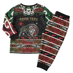 Personalised Ngai Tuhoe Aotearoa Meri Kirihimete Christmas Pajama Set Maori Kiwi Bird Silver Fern Koru Pattern