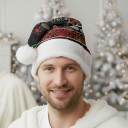 Personalised Ngai Tuhoe Aotearoa Meri Kirihimete Christmas Santa Hat Maori Kiwi Bird Silver Fern Koru Pattern