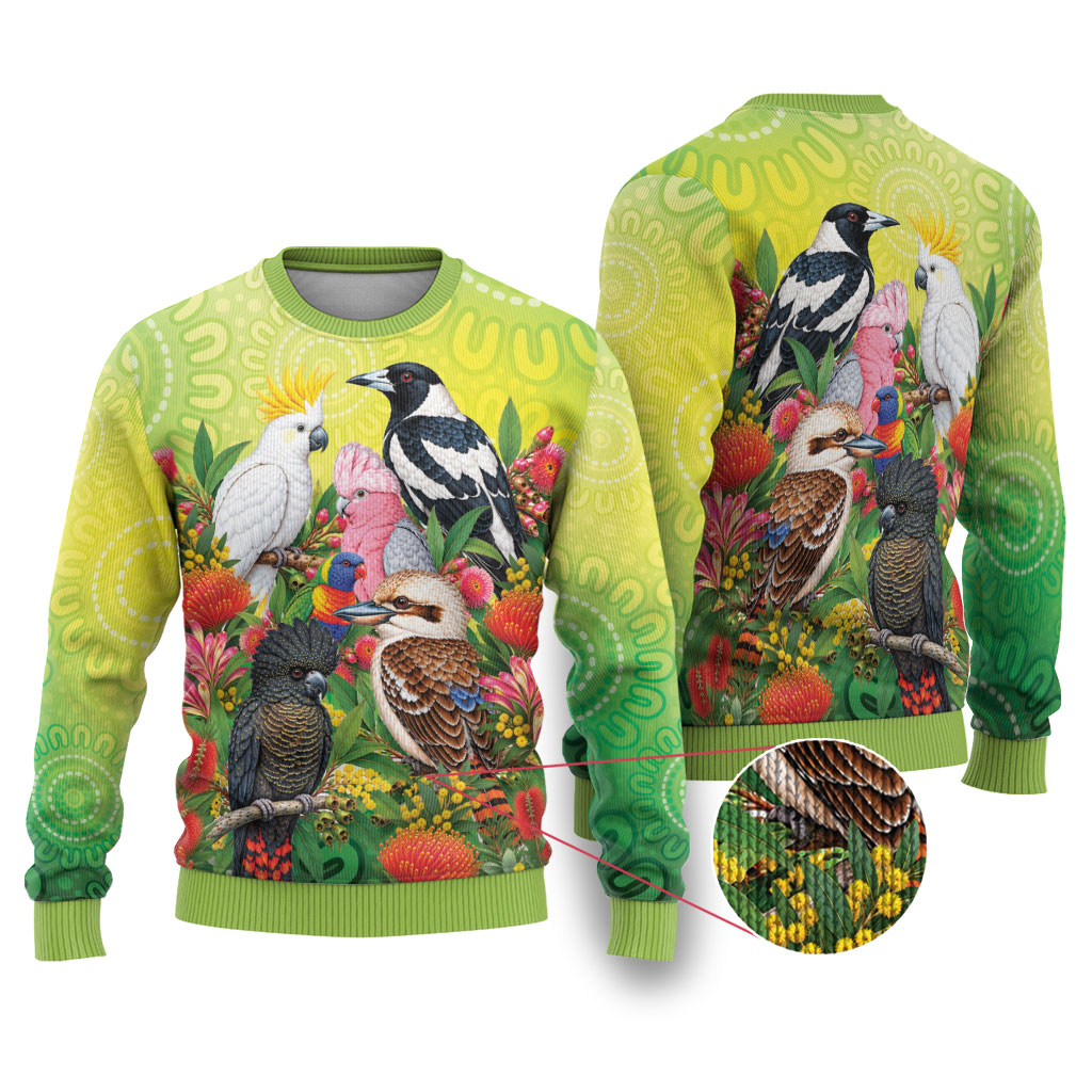 Australian Native Birds Ugly Christmas Sweater Art Dot Painting Pattern