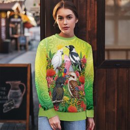 Australian Native Birds Ugly Christmas Sweater Art Dot Painting Pattern
