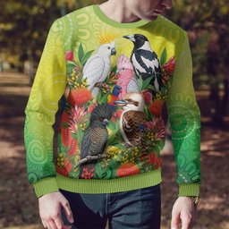 Australian Native Birds Ugly Christmas Sweater Art Dot Painting Pattern