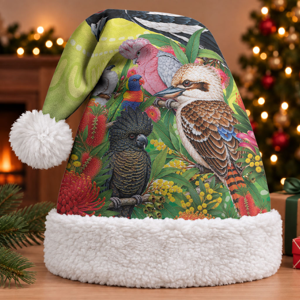 Australian Native Birds Christmas Santa Hat Art Dot Painting Pattern