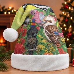 Australian Native Birds Christmas Santa Hat Art Dot Painting Pattern
