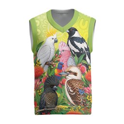 Australian Native Birds Christmas Knitted V-Neck Vest Art Dot Painting Pattern