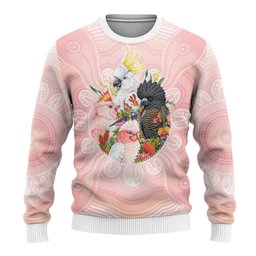 Australian Cockatoos Ugly Christmas Sweater Flora Aboriginal Dot Art Pattern