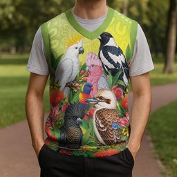 Australian Native Birds Christmas Knitted V-Neck Vest Art Dot Painting Pattern