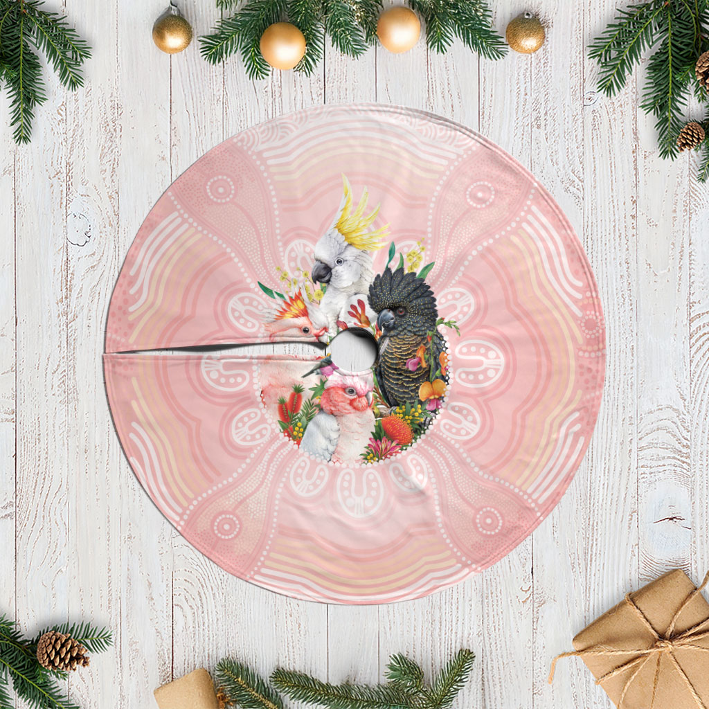 Australian Cockatoos Tree Skirt Flora Aboriginal Dot Art Pattern