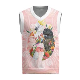 Australian Cockatoos Christmas Knitted V-Neck Vest Flora Aboriginal Dot Art Pattern