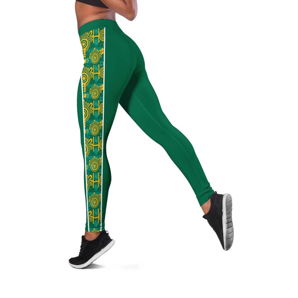 Australia Rugby Kangaroo Leggings Green Gold Aboriginal Dot Geometry