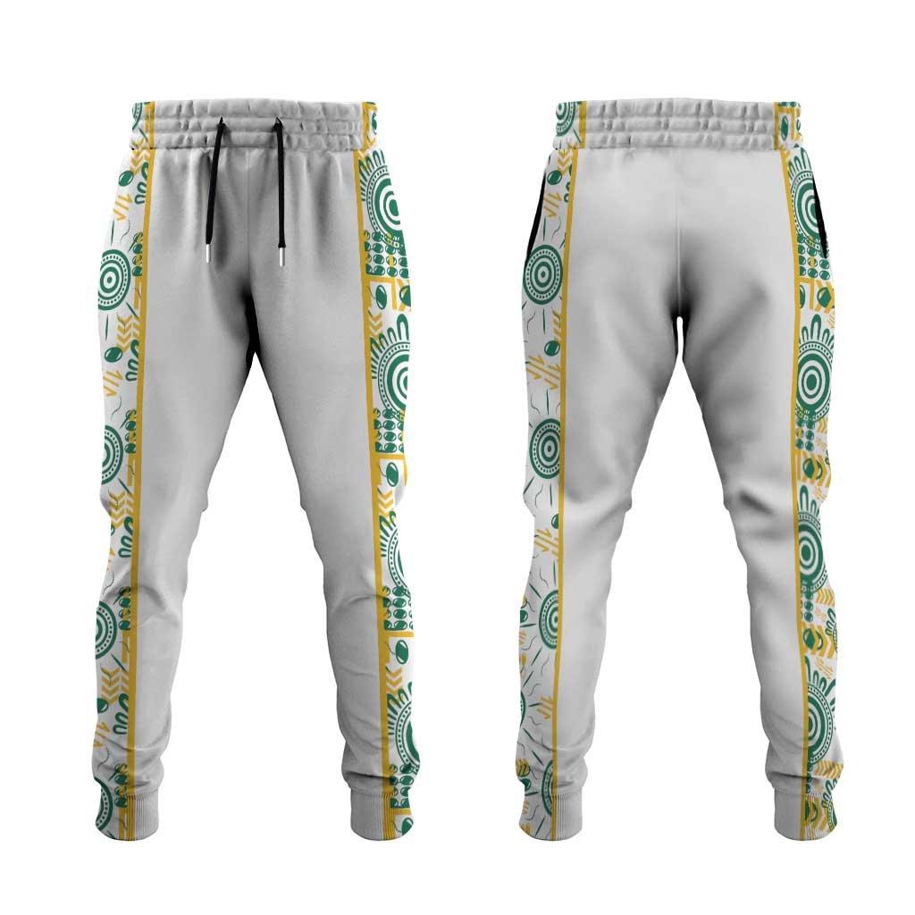 Australia Rugby Kangaroo Jogger Pants White Aboriginal Dot Geometry
