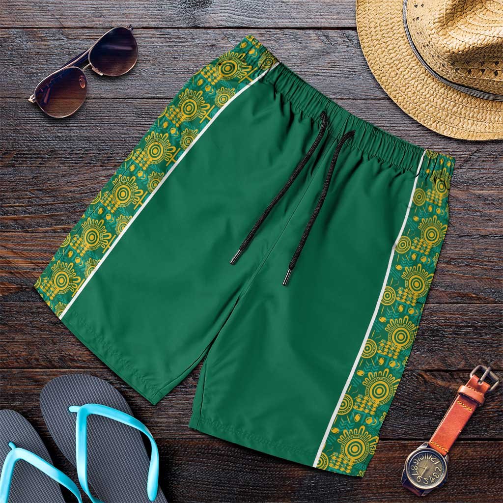 Australia Rugby Kangaroo Shorts for Men Green Gold Aboriginal Dot Geometry
