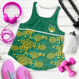 Australia Rugby Kangaroo Women Racerback Tank Green Gold Aboriginal Dot Geometry