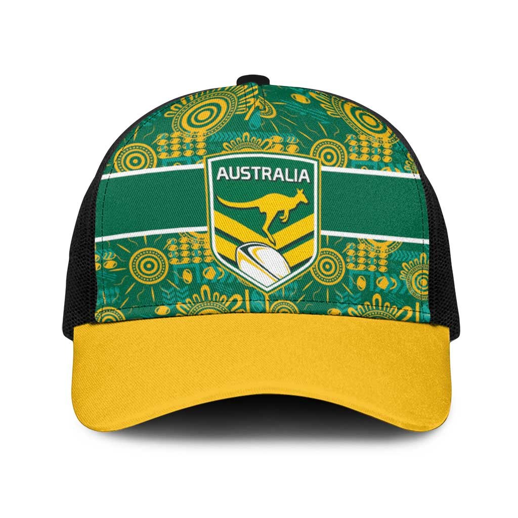 Australia Rugby Kangaroo Baseball Net Cap Green Gold Aboriginal Dot Geometry