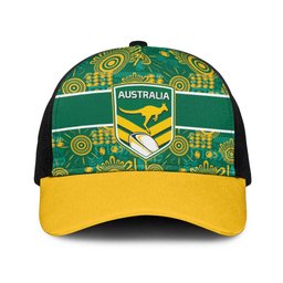 Australia Rugby Kangaroo Baseball Net Cap Green Gold Aboriginal Dot Geometry
