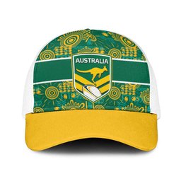 Australia Rugby Kangaroo Baseball Net Cap Green Gold Aboriginal Dot Geometry