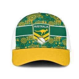 Australia Rugby Kangaroo Mesh Trucker Cap Green Gold Aboriginal Dot Geometry