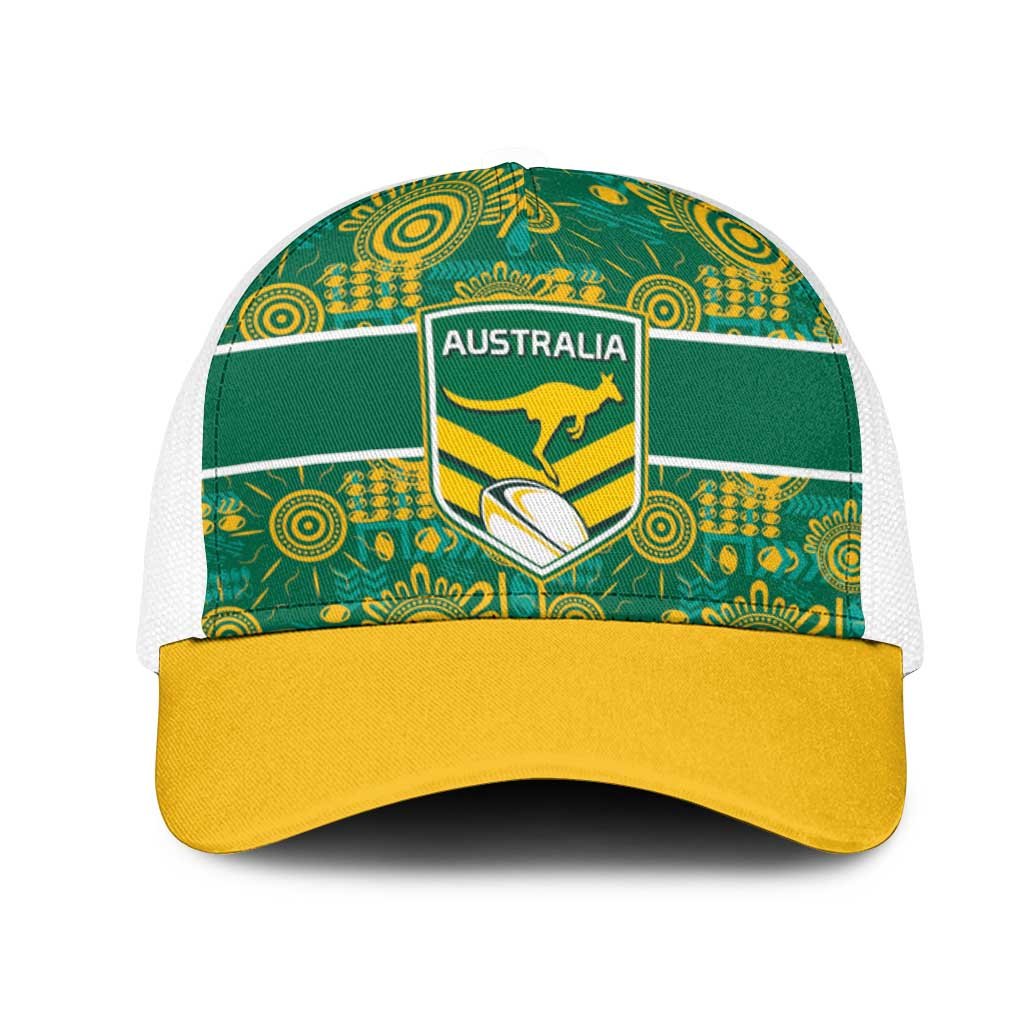 Australia Rugby Kangaroo Mesh Trucker Cap Green Gold Aboriginal Dot Geometry