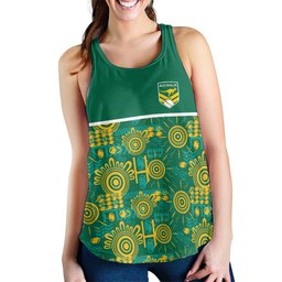 Australia Rugby Kangaroo Women Racerback Tank Green Gold Aboriginal Dot Geometry