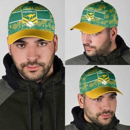 Australia Rugby Kangaroo Classic Cap Green Gold Aboriginal Dot Geometry