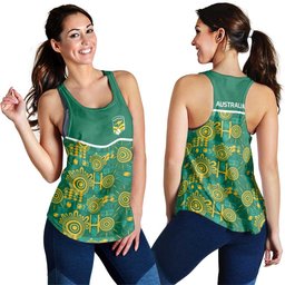 Australia Rugby Kangaroo Women Racerback Tank Green Gold Aboriginal Dot Geometry