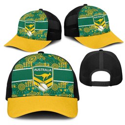 Australia Rugby Kangaroo Mesh Trucker Cap Green Gold Aboriginal Dot Geometry