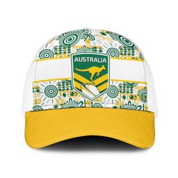 Australia Rugby Kangaroo Baseball Net Cap White Aboriginal Dot Geometry