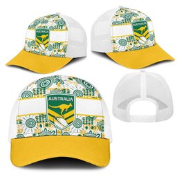 Australia Rugby Kangaroo Mesh Trucker Cap White Aboriginal Dot Geometry