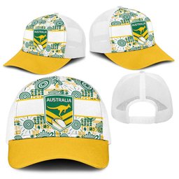 Australia Rugby Kangaroo Baseball Net Cap White Aboriginal Dot Geometry